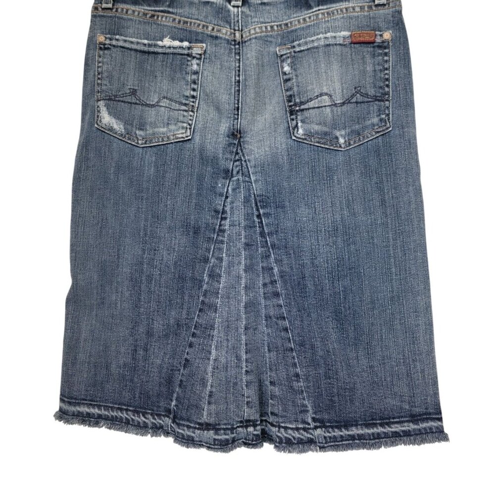 7 For All Mankind Women's Long Denim Jean Skirt w/ Button Fly & Frayed Hem Sz 29 - Picture 3 of 10